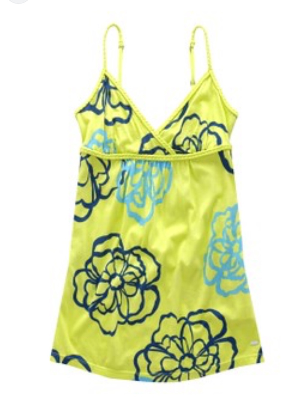 Aeropostale Vintage Babydoll Lime Green Tank Top Navy Sky Blue Flower Print
